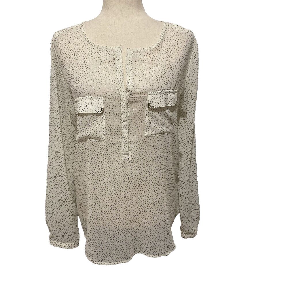 Outback Red The Limited Sheer Long Sleeve‎ Blouse Large Silver Dots NWT